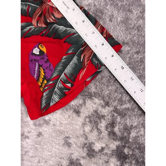 Paradise Found Hawaiian Shirt Small Mens Red Parrots Magnum PI Selleck Jungle - Picture 5 of 8